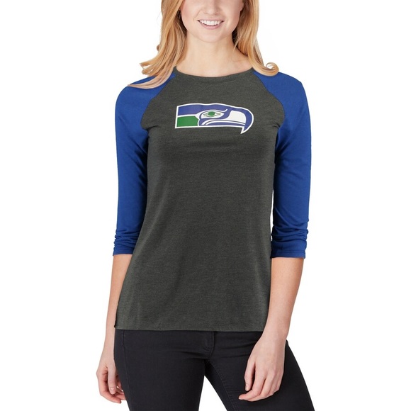 Women's Seattle Seahawks Nike  Throwback Logo Tri-Blend 3/4 Sleeve Shirt - Picture 1 of 6